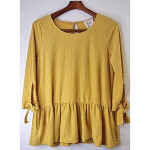 FANTASTIC‎ FAWN Textured Babydoll Peplum Top Women's Sz S Boho Western Cowgirl